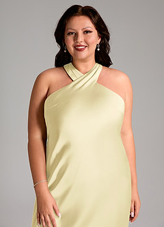 Azazie Doretta Bridesmaid Dresses Lemon Sorbet Mermaid Pleated Stretch Satin Dress image12