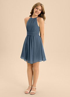 Azazie Bonnie Junior Neptune A-Line Pleated Chiffon Dress image4