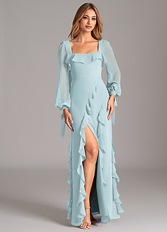 Azazie Candice Bridesmaid Dresses Mist A-Line Long Sleeve Chiffon Dress image4