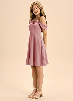 Azazie Anselie Junior Abito A-Line in Raso Elasticizzato Plissettato Rosa Polverosa image4