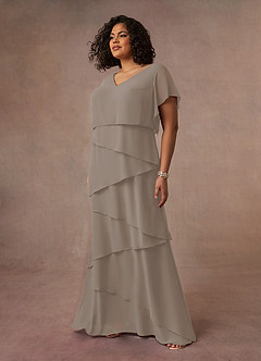 Azazie OHara Mother of the Bride Dresses Taupe A-Line V-Neck Chiffon Dress image13
