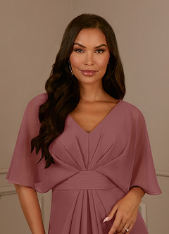 Azazie Oksana Mère de la mariée Robes Robe Trapèze en Mousseline de soie Col en V plissé Rose Du Désert image4