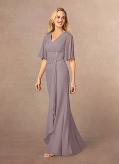 Azazie Carson Mother of the Bride Dresses Dusk A-Line V-Neck Lace Chiffon Dress image2