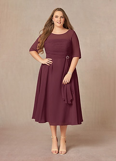 Azazie Naomi Mother of the Bride Dresses Cabernet A-Line Boatneck Pleated Chiffon Dress image10