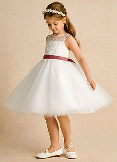 Azazie Lettie Jurken voor bloemenmeisjes Baljurk Jurk van Kant Ivoor Antiek Roze image3