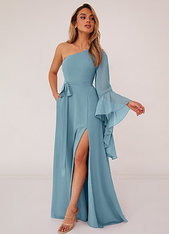 Barbie ♥ Azazie Bridesmaid Dresses Moody Blue A-Line Long Sleeve Chiffon Dress image3