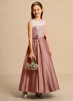 Azazie Candy Girl Jurken voor bloemenmeisjes Baljurk Jurk van Mat Satijn Boog Ceder Roos image7