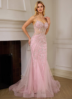 Josepheas Pink Beading Tulle Mermaid Corset Prom Dress image1