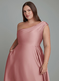 Azazie Melanie Jurken voor bruidsmeisjes Jurk van Stretch Satijn met A-lijn Off-shoulder Stoffige Roos image12
