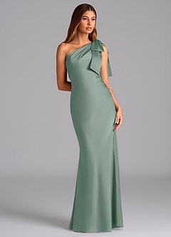 Azazie Yuanna Bridesmaid Dresses Silver Sage Mermaid One Shoulder Stretch Satin Dress image5