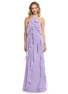 Azazie Velma Bridesmaid Dresses Lilac A-Line Side Slit Chiffon Dress image1