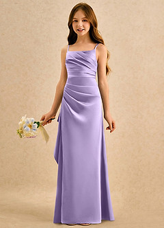Azazie Cannoli Girls Formal Blumenmädchenkleider A-Linie Plissee Matte Satin Kleid Flieder image5