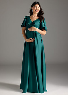 Azazie Verna Robes de demoiselle d'honneur de maternité Robe Trapèze Rayé Longueur ras du sol Satin extensible image3