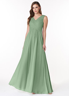 Azazie Flora Vestidos de damas de honor Vestido de Matcha de Gasa de Corte en A con Plisado image1