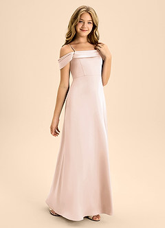 Azazie Anselie Junior Vestido de Rosa Rubor de Satén Elástico de Corte En A con Vestidos sin tirantes image5