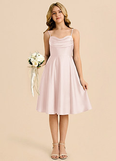 Azazie Bear Vestido de Rosa Rubor de Satén Elástico de Corte en A con Escote de Corazón image6