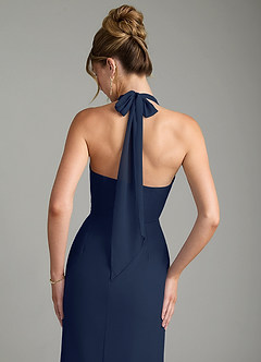 Azazie Arnelle Bridesmaid Dresses Dark Navy Sheath Pleated Chiffon Dress image6