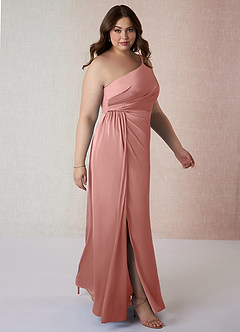 Azazie Mika Bridesmaid Dresses Rosette Sheath One Shoulder Stretch Satin Dress image10