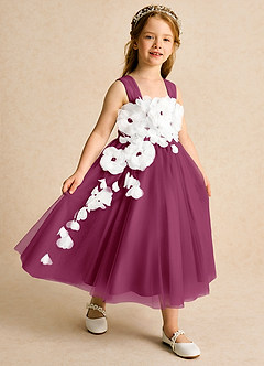 Azazie Dovey Flower Girl Dresses Mulberry Ball-Gown Bow Tulle Dress image6