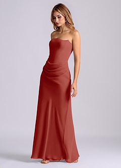 Azazie Debby Bridesmaid Dresses Terracotta Mermaid Strapless Chiffon Dress image3