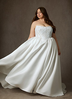 Azazie Mirabeth Trouwjurken Jurk van Kant met Baljurk Strapless Diamant Wit image1