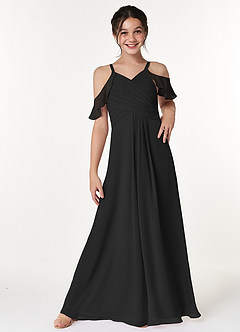 Azazie Dakota Junior Jurk van Chiffon met A-Lijn Off the Shoulder Zwart image1