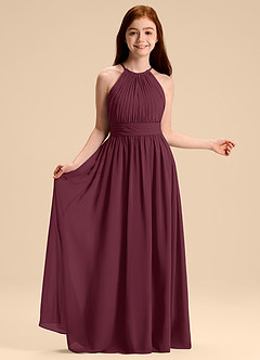 Azazie Malone Junior Robe Trapèze en Mousseline de soie Plissée Cabernet image6