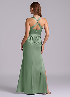 Azazie Amelie Robes de demoiselle d'honneur Robe Trapèze en Satin extensible Plissée Matcha image7