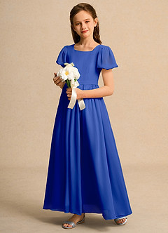 Azazie Lilia Girl Blumenmädchenkleider A-Linie mit ärmel Chiffon Kleid Königsblau image3