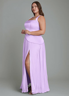 Azazie Stephanie Robes de demoiselle d'honneur Robe Trapèze en Satin extensible Plissé Lilas image10