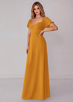 Azazie Fatima Bridesmaid Dresses Butterscotch A-Line with Pockets Chiffon Dress image4