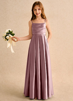 Azazie Reia Girls Formal Final Sale Dusty Rose A-Line Pleated Matte Satin Dress image4