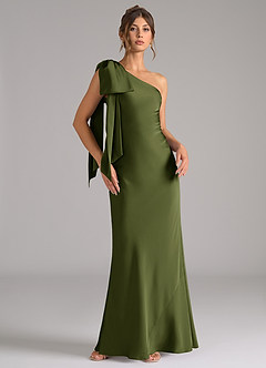 Azazie Capri Bridesmaid Dresses Olive Mermaid One Shoulder Stretch Satin Dress image1