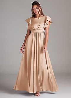 Azazie Daphne Modest Bridesmaid Dresses A-Line Ruched Stretch Satin Floor-Length Dress image1