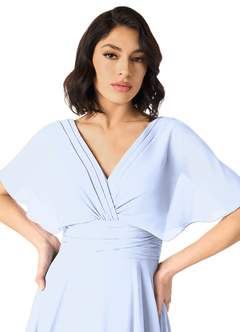 Azazie Pamela Bridesmaid Dresses Ice A-Line V-Neck Pleated Chiffon Dress image4