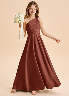 Azazie Charlize Junior Auburn A-Line Pleated Stretch Satin Dress image1