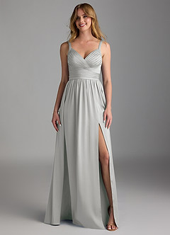 Azazie Chanel Brautjungfernkleider A-Linie Plissee Stretch-Satin Kleid Silber image5