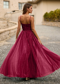 Esme Borgoña Vestido de graduación transparente y brillante image2