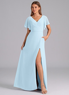Azazie Ambrosia Bridesmaid Dresses Sky Blue A-Line Pleated Chiffon Dress image3