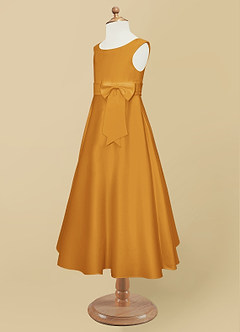 Azazie Lindy Flower Girl Dresses Butterscotch A-Line Pleated Matte Satin Dress image12