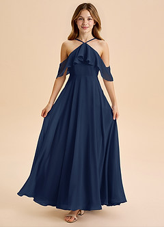 Azazie Tessabelle Junior Vestido de Azul Marino Oscuro de Gasa de Corte en A con Vestidos sin tirantes image5