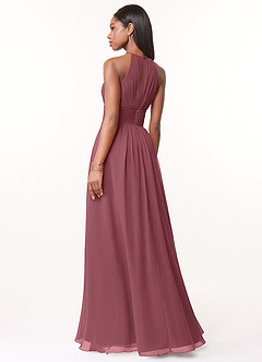Azazie Bonnie Brautjungfernkleider A-Linie Schlüsselloch Gerüscht Chiffon Kleid Wüstenrose image2