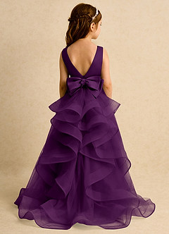 Azazie Lior Flower Girl Dresses Grape Ball-Gown Pleated Tulle Dress image7
