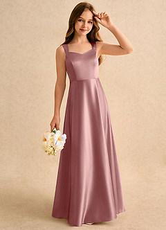 Azazie Makani Girls Formal Sukienki dla dziewczynek sypiących kwiaty Linia A Dekolt w kształcie serca Satyna elastyczna Długość podłogi Sukienka image4