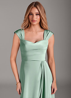 Azazie Laila Bridesmaid Dresses Agave A-Line Pleated Stretch Satin Dress image5