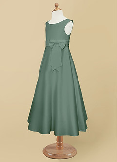 Azazie Lindy Flower Girl Dresses Eucalyptus A-Line Pleated Matte Satin Dress image12