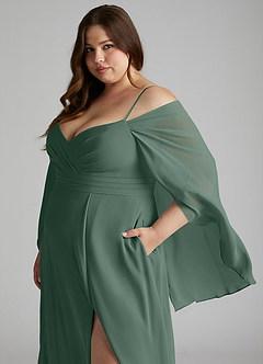 Azazie Cienna Robes de demoiselle d'honneur Robe Trapèze en Mousseline de soie Épaule décolletée Mousse De Mer image11