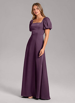 Azazie Fyona Bridesmaid Dresses Plum A-Line Pleated Stretch Satin Dress image10