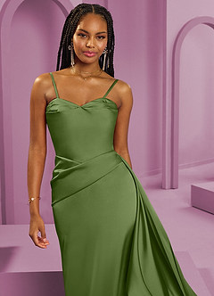 Barbie ♥ Azazie Robes de demoiselle d'honneur Robe Fourreau Convertible en Satin extensible Sans bretelle Genévrier image4