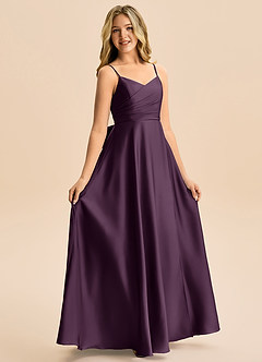 Azazie Rumi Junior Linia A Pofałdowany Satyna elastyczna Długość podłogi Młodsza druhna Sukienka image5